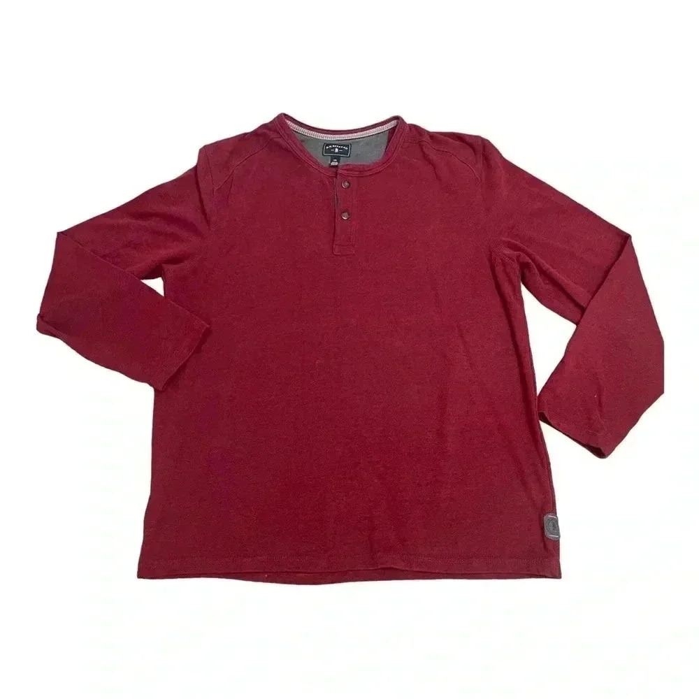 G.H. Bass & Co Dark Red Long Sleeve Knit Henley Tee Mens size Large